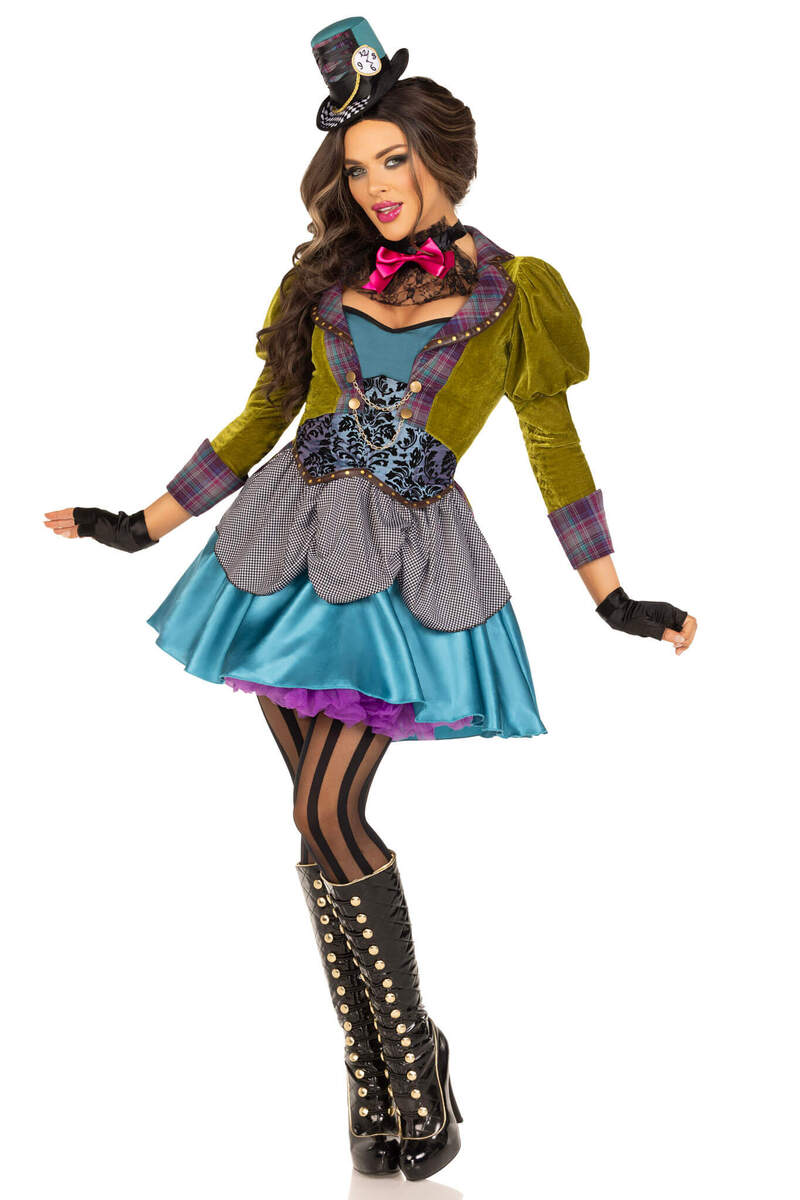Deluxe Mad Hatter Costume Green Blue Front
