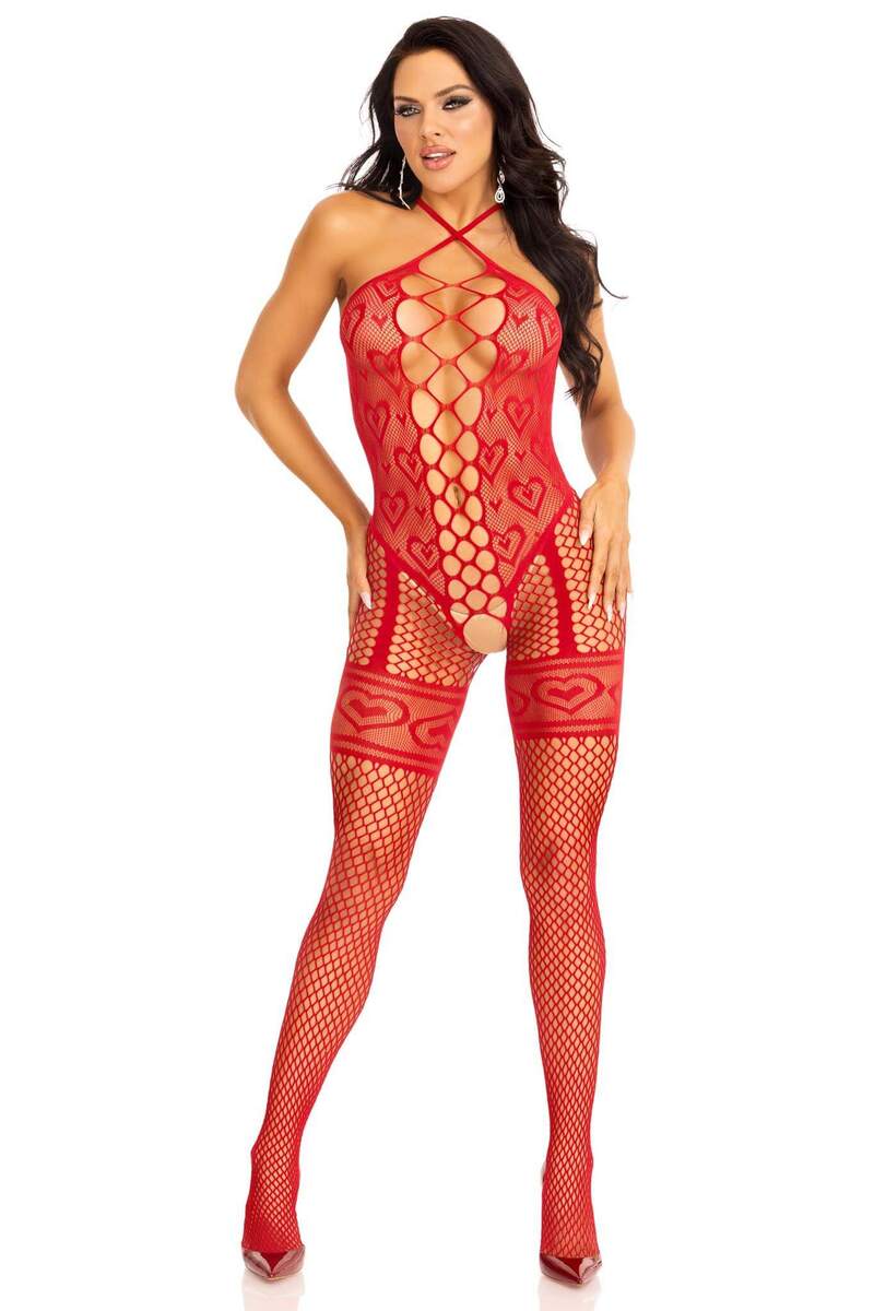 Love Sign Heart Net Bodystocking