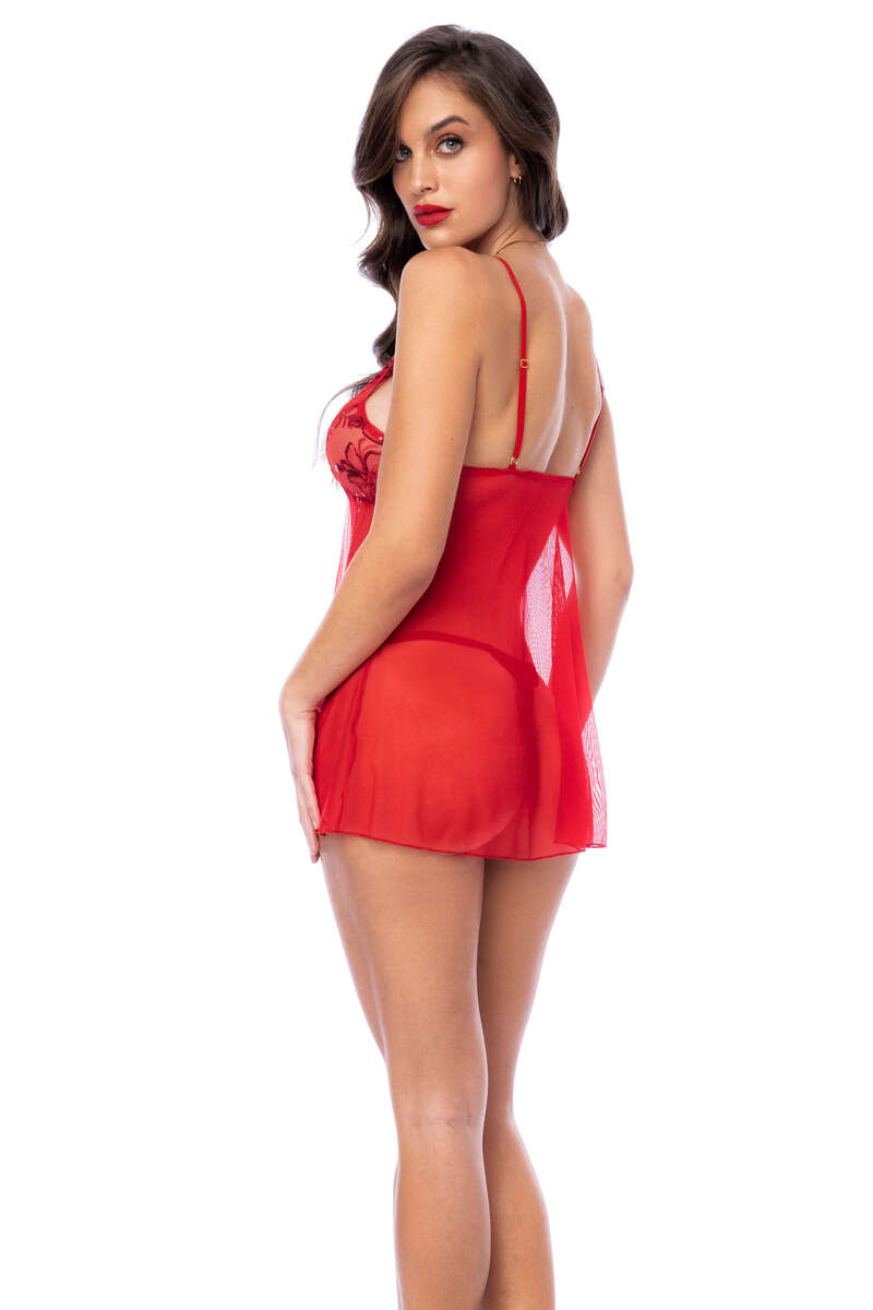 Sheer Seduction Babydoll Red - Back