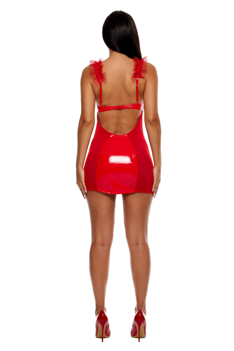 Show and Tulle Vinyl and Mesh Tulle Trim Chemise Lingerie Set