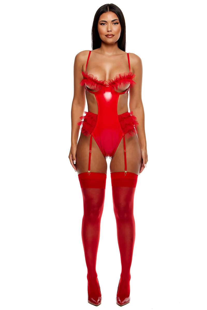 Show and Tulle Vinyl and Mesh Teddy Red Front Alternate