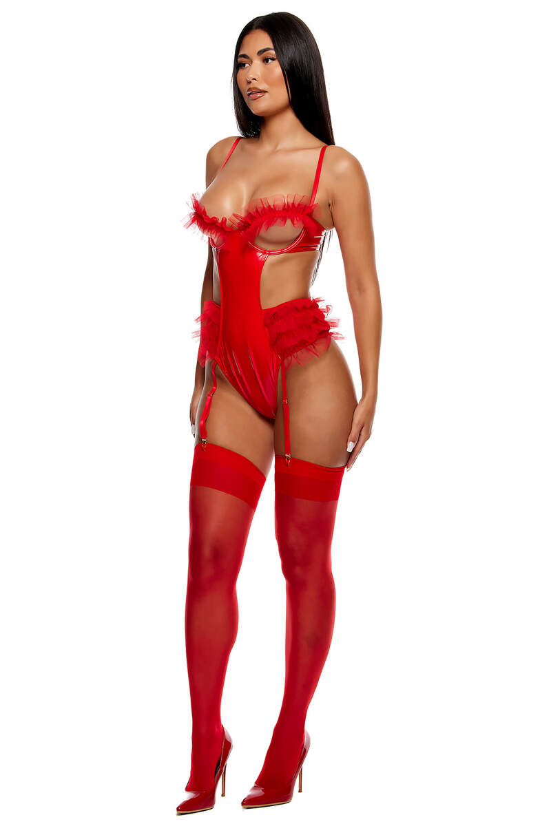 Show and Tulle Vinyl and Mesh Teddy Red Side