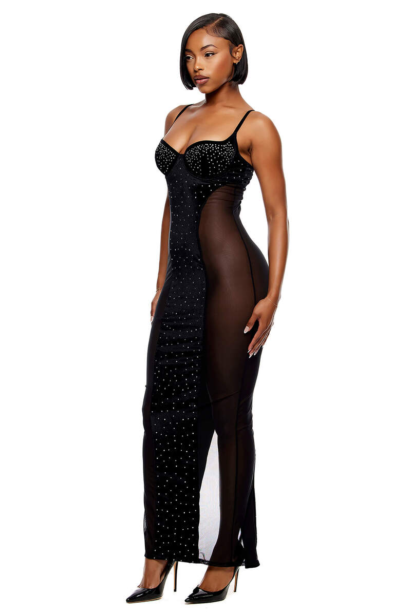Caught Your Eye Velvet Rhinestone Satin Nightgown
