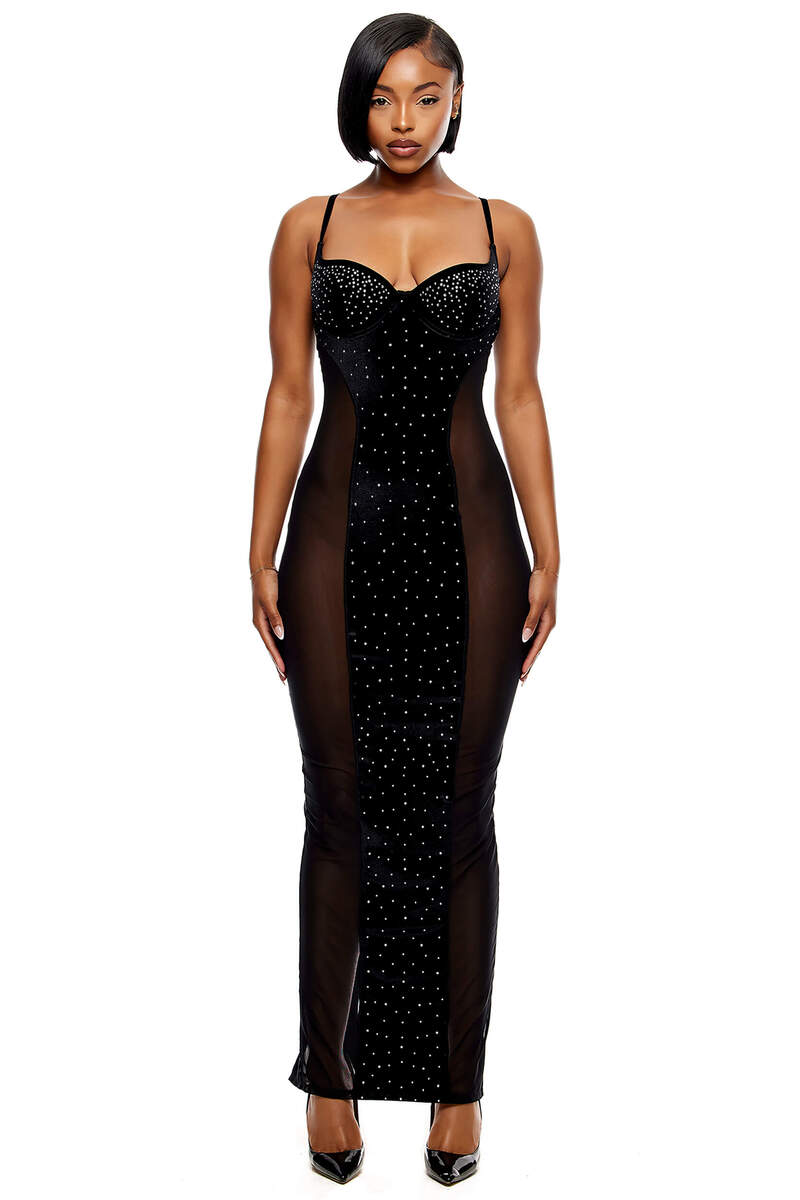 Caught Your Eye Velvet Rhinestone Satin Nightgown