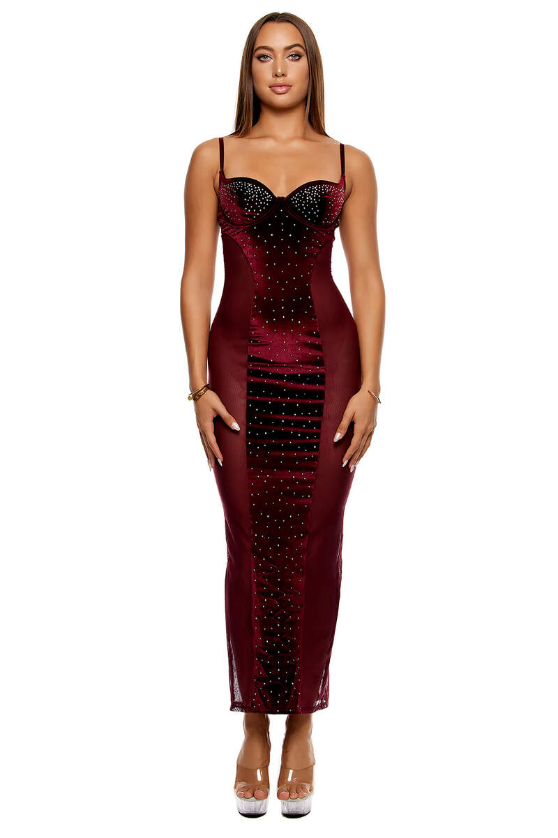 Caught Your Eye Velvet Rhinestone Satin Nightgown