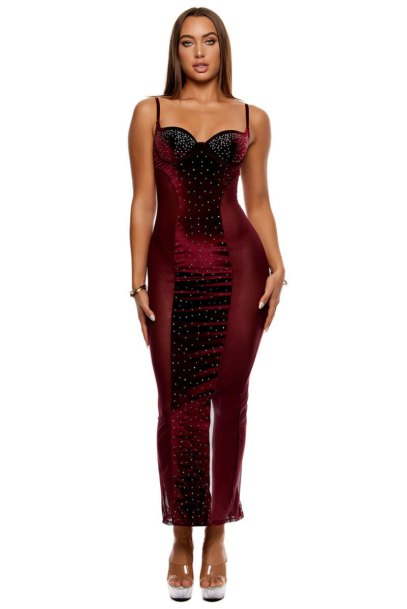 Caught Your Eye Velvet Rhinestone Satin Nightgown