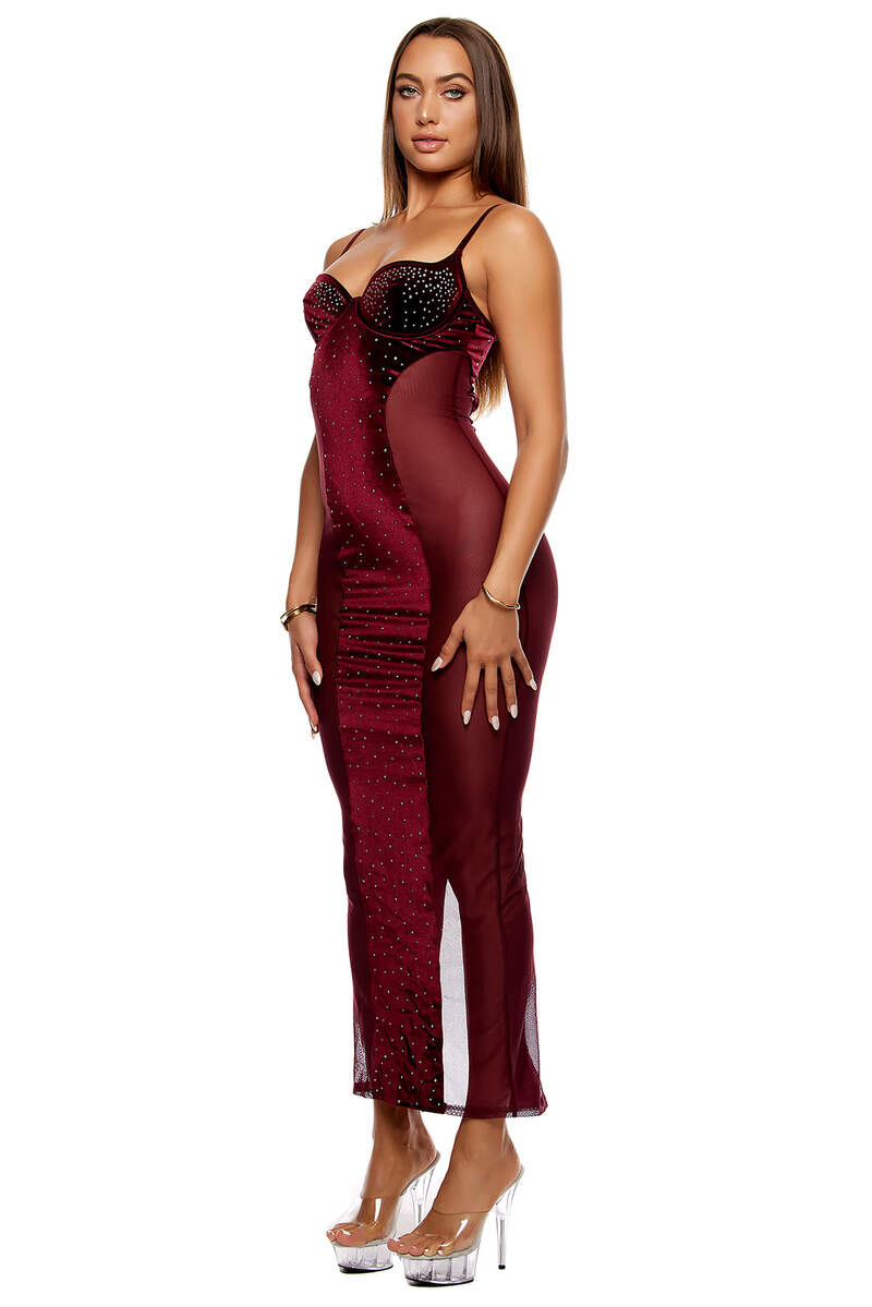 Caught Your Eye Velvet Rhinestone Satin Nightgown