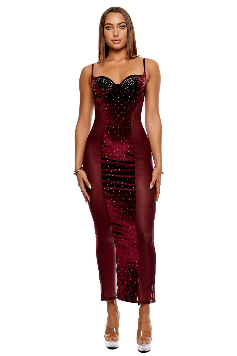 Caught Your Eye Velvet Rhinestone Satin Nightgown