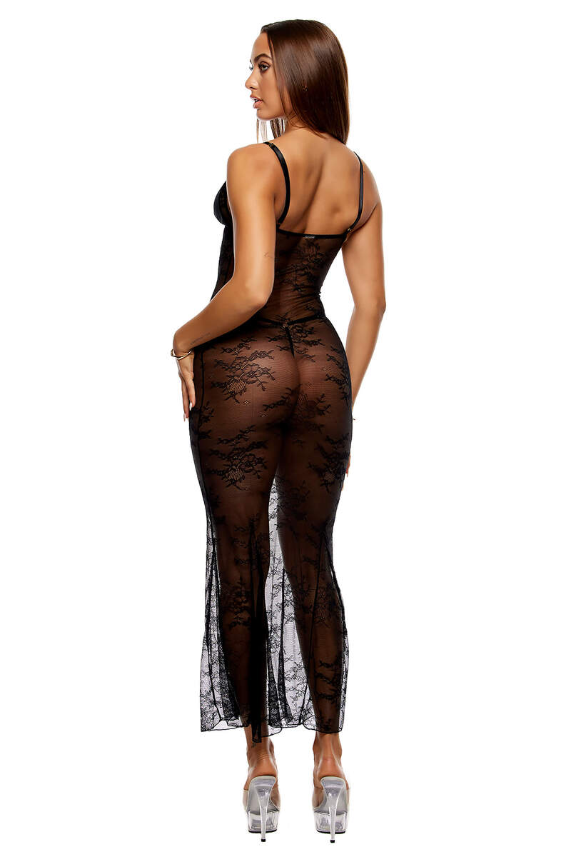 Take It Easy Lounge Lace Nightgown Lingerie Set Black Back