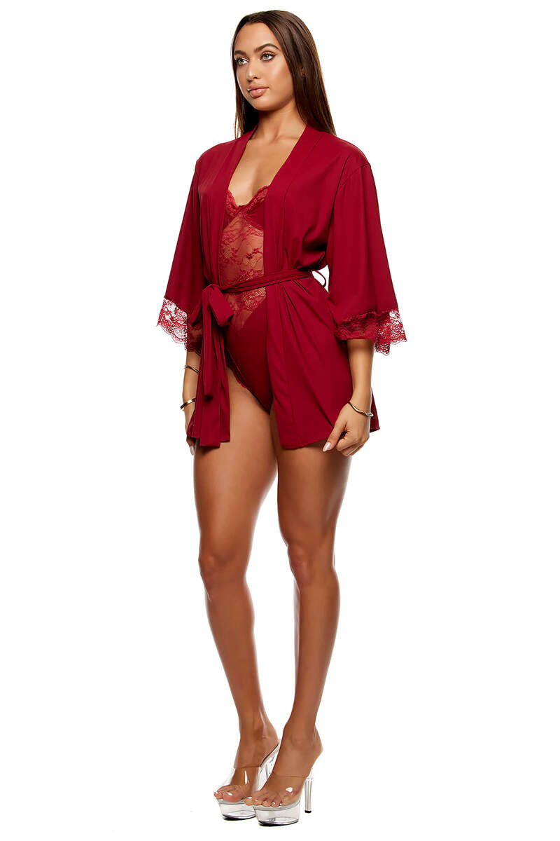 Self Care Ribbed Lace Robe