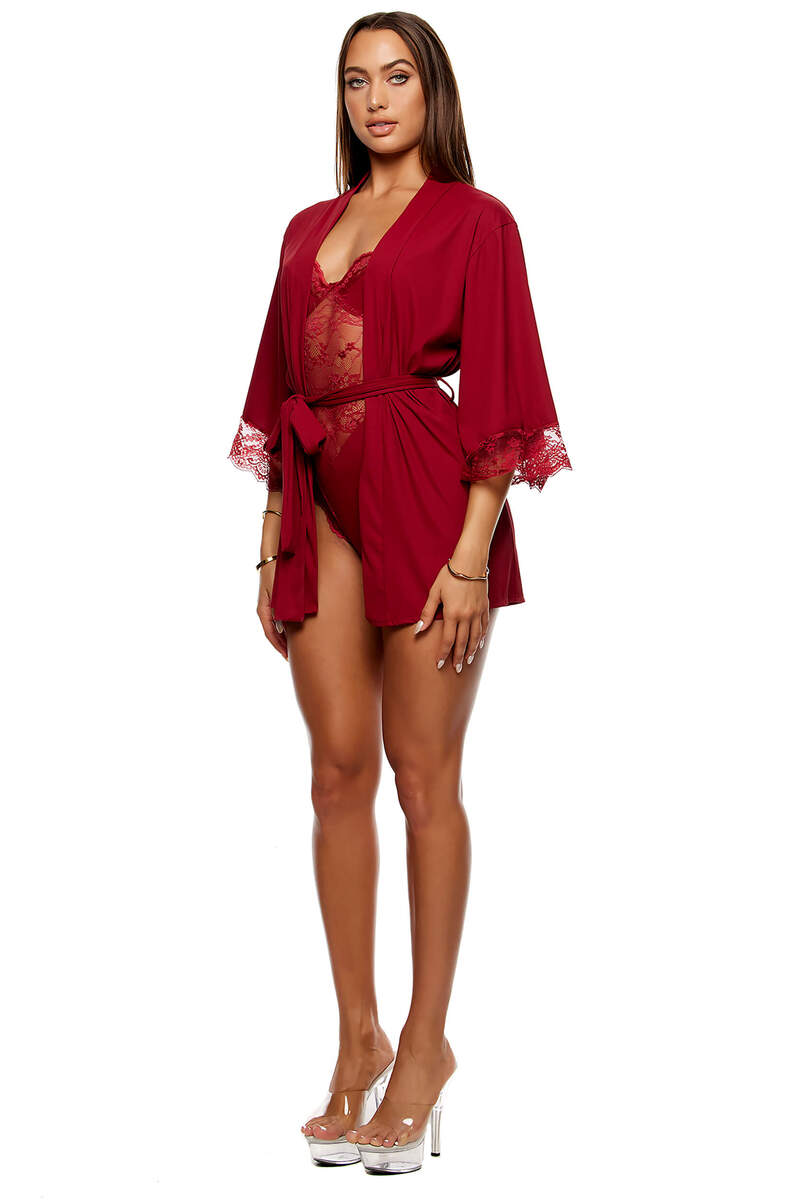 Self Care Ribbed Lace Robe