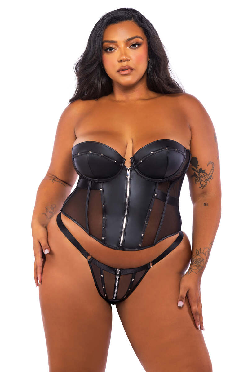 Plus Size Lust & Leather Corset Set