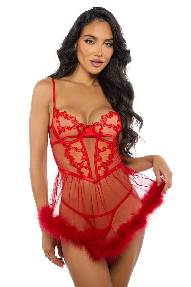 Baroque Heart Babydoll Set Red Front