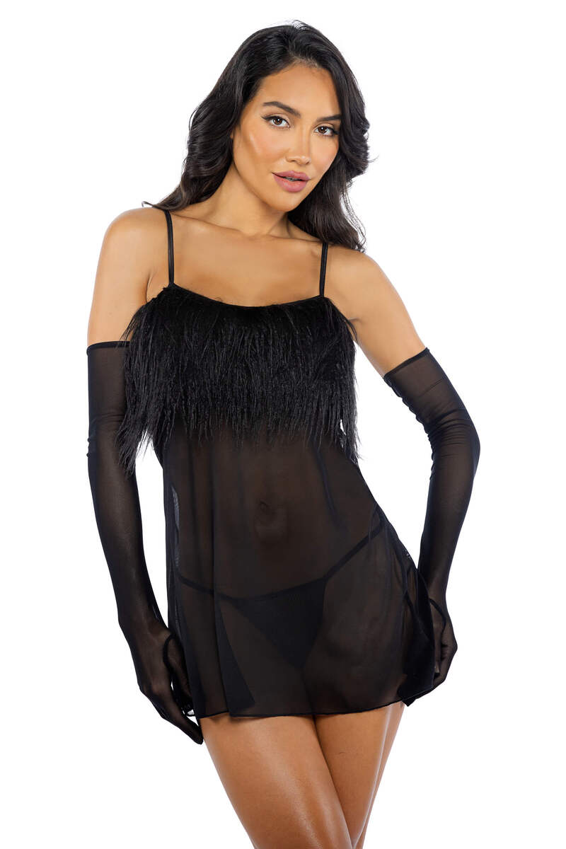 Amelia Feather Babydoll Black - Front