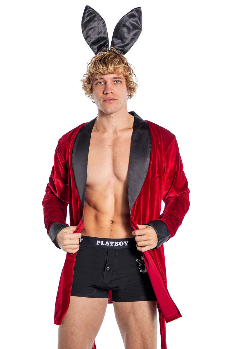 Playboy Men's Smoke Lounge Robe Red Front Alternate