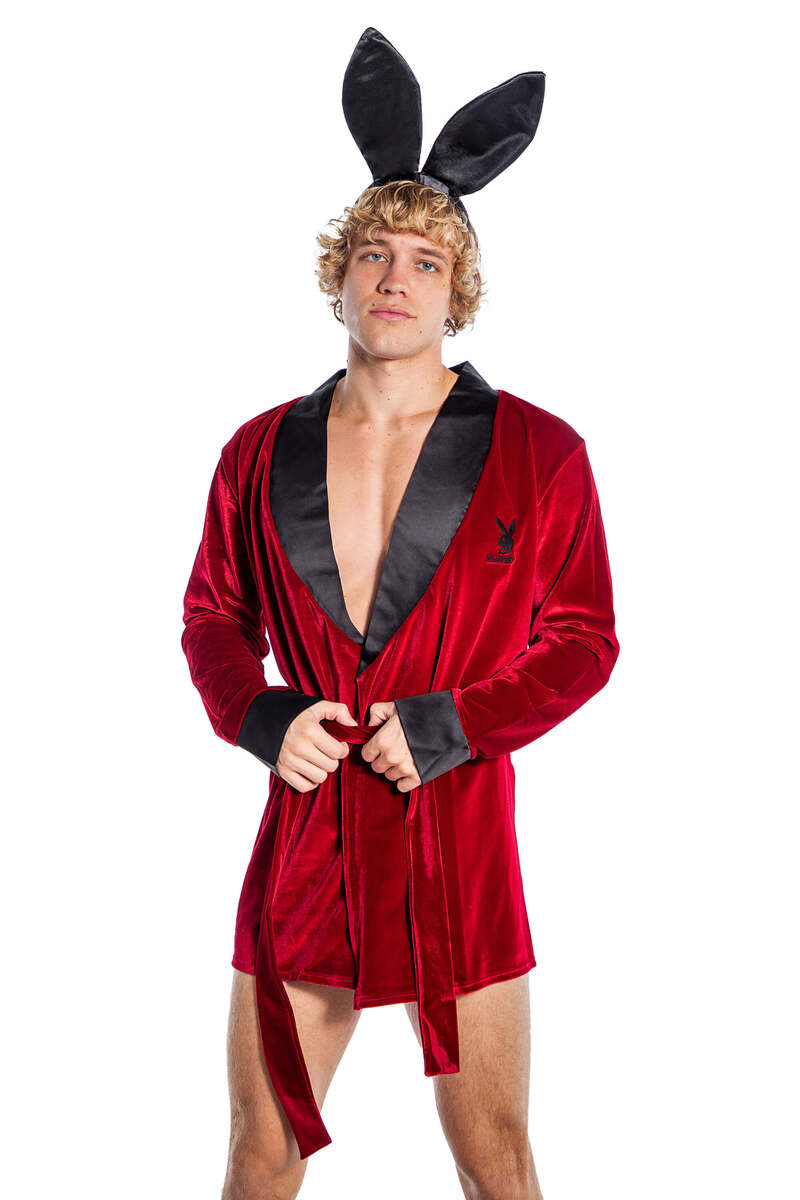 Playboy Men's Smoke Lounge Robe Red Front