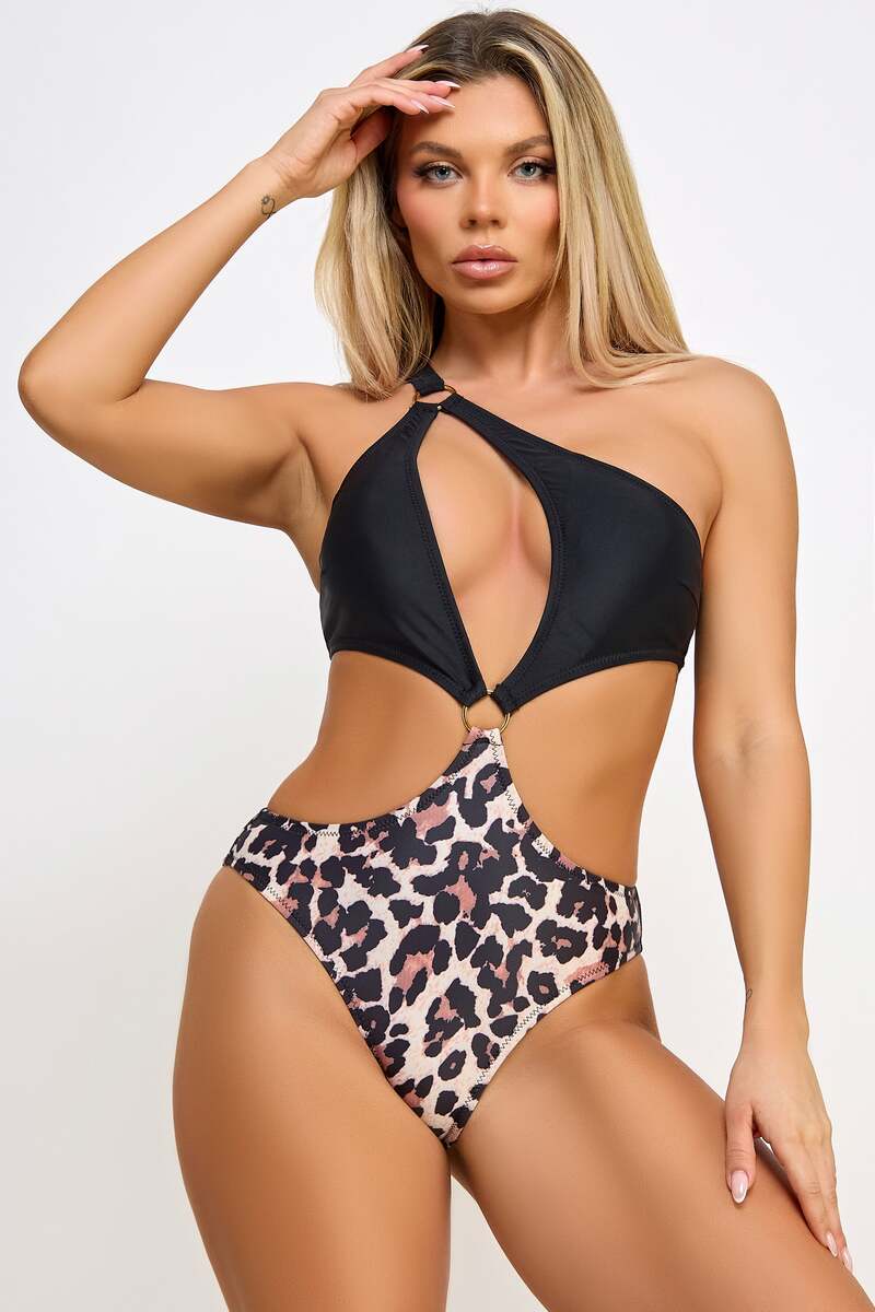 Calypso Swimsuit Front Leopard Black Front