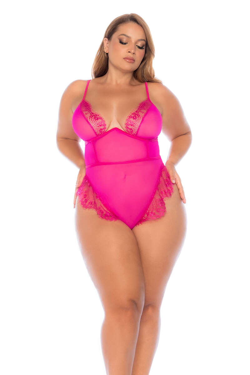 Plus Size Flirty Flow Bodysuit Pink Front