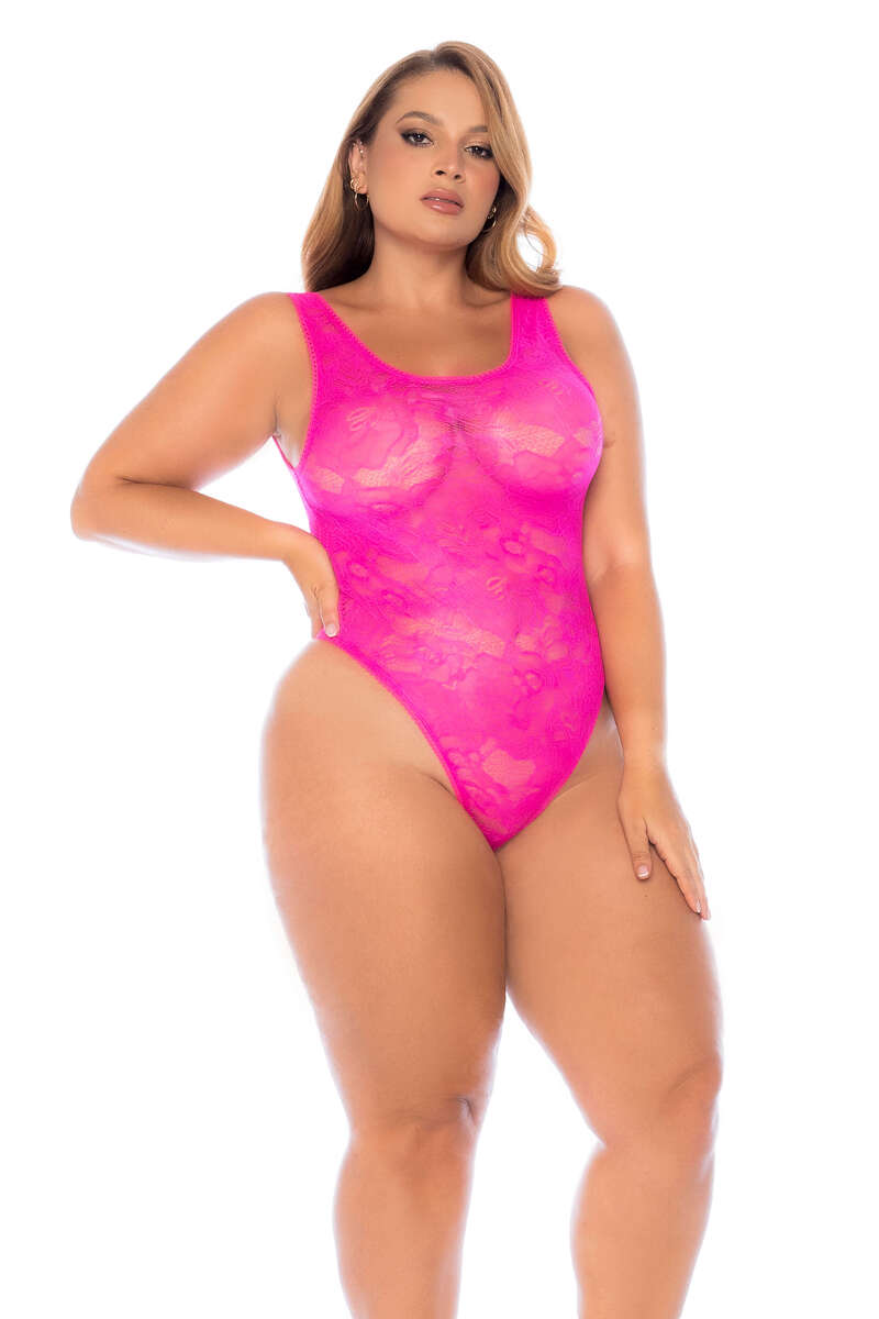 Plus Size Flirt & Flow Lace Bodysuit Pink Front