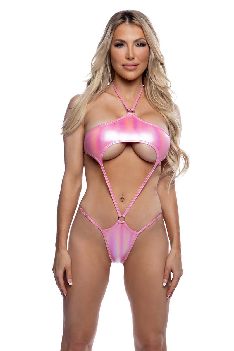 Metallic Iridescent Romper Pink Front