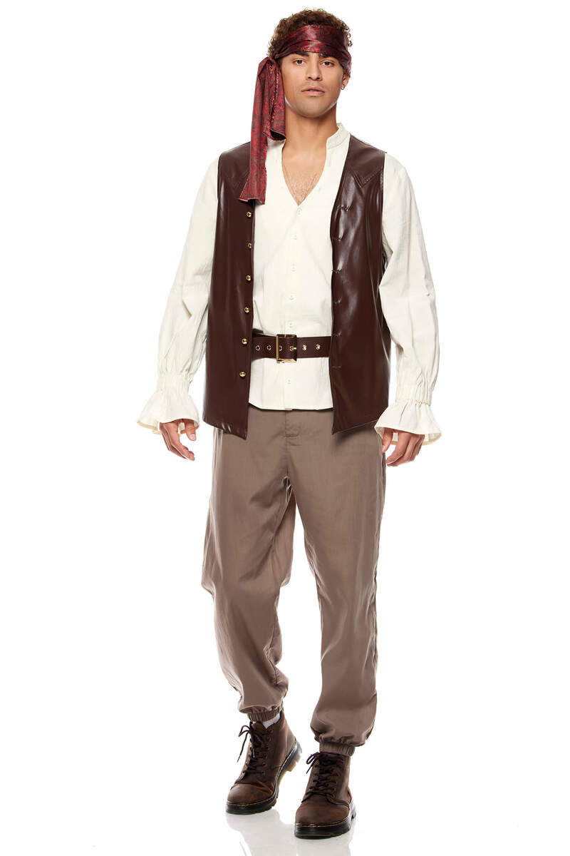 Sailing Seas Men's Pirate Costume Brown Ivory Front
