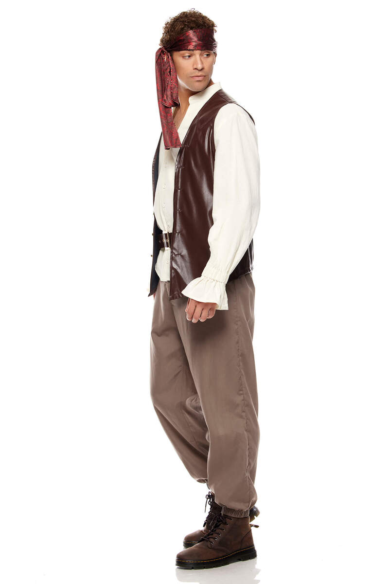 Sailing Seas Men's Pirate Costume Brown Ivory Side