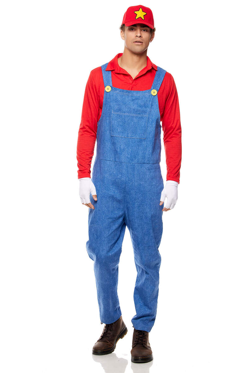 Power Up Men's Video Game Character Costume Blue Red Front