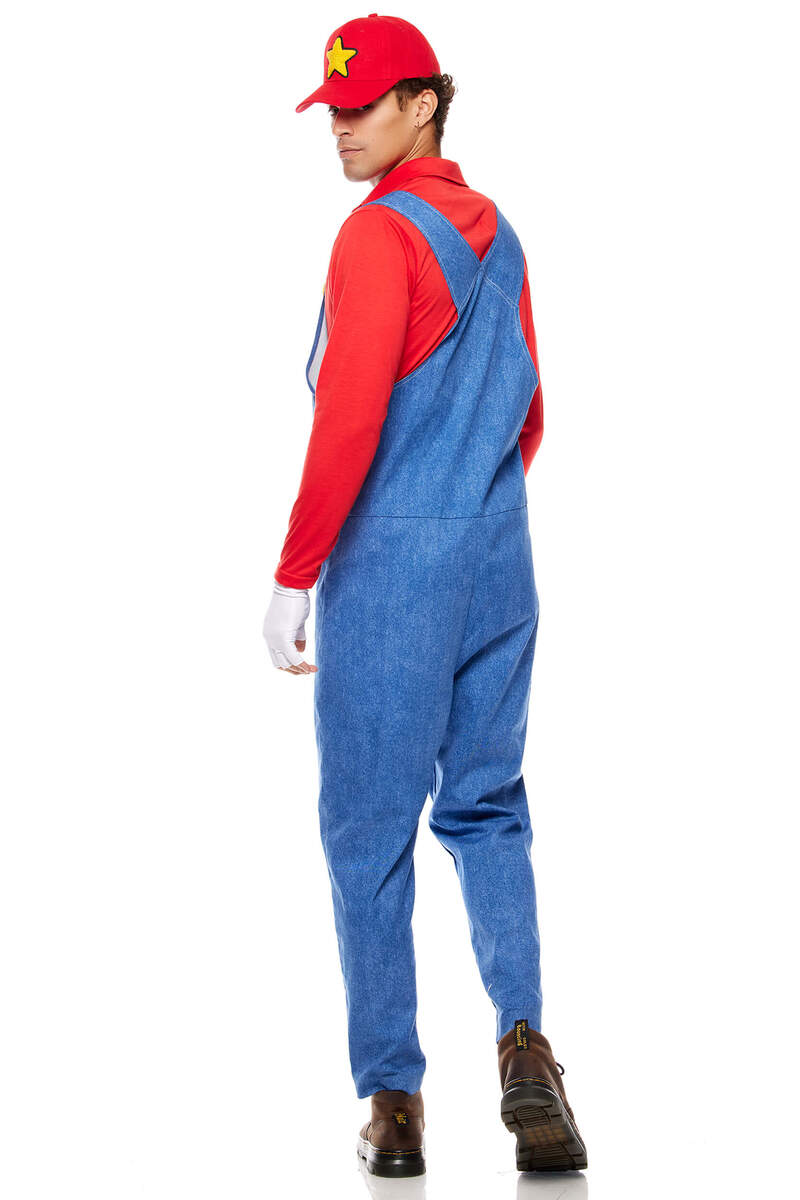 Power Up Men's Video Game Character Costume Blue Red Back