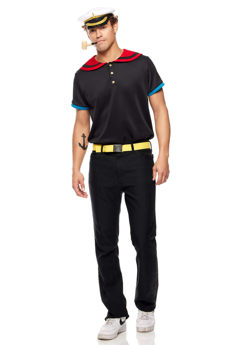 The Sailor Man Men's Cartoon Character Costume Black Front