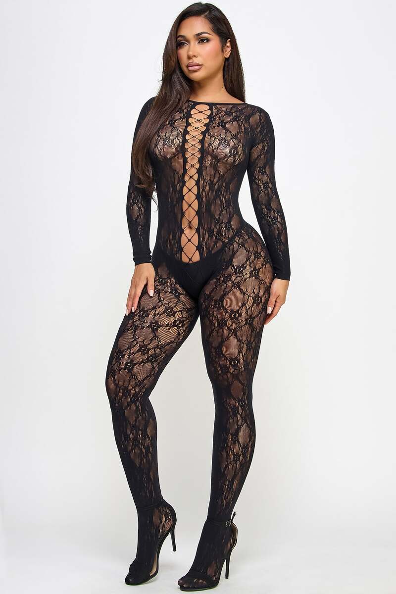 Kiara Bodystocking Black Front Posing