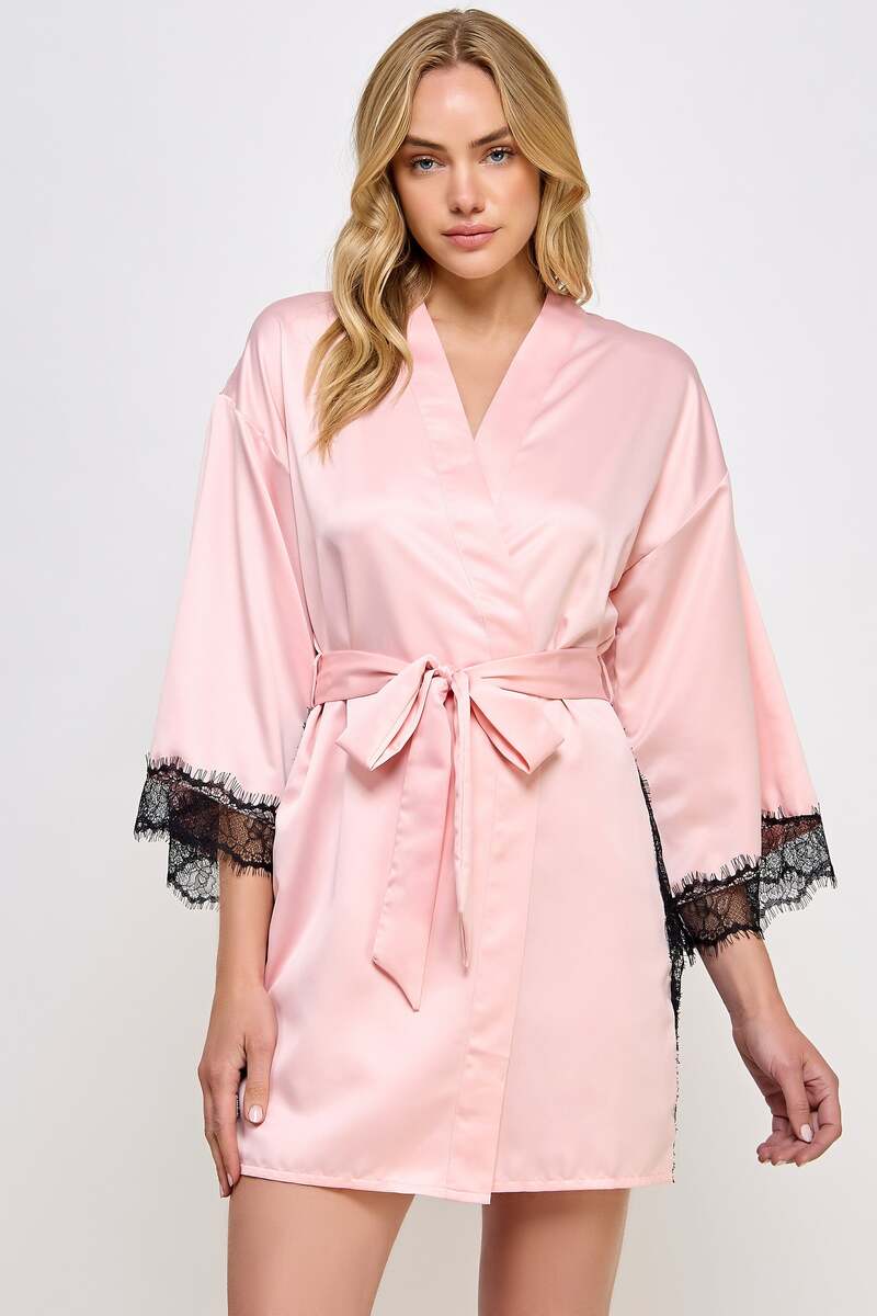 Isadora Robe Pink Black Front Closeup