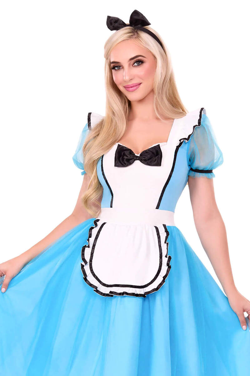 Looking Glass Alice Costume Light Blue Front Closeup