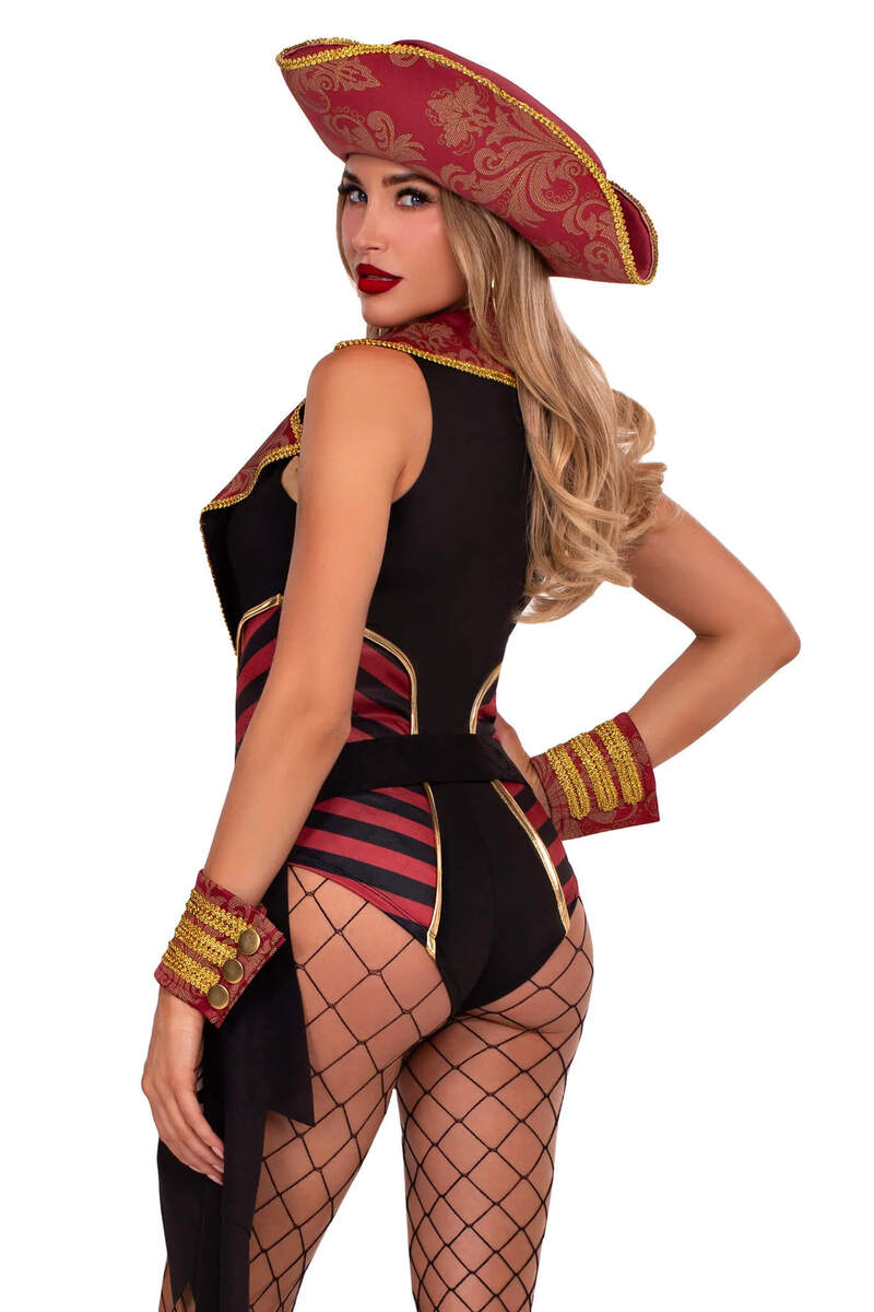 Sultry Swashbuckler Pirate Costume Red Black Back Closeup