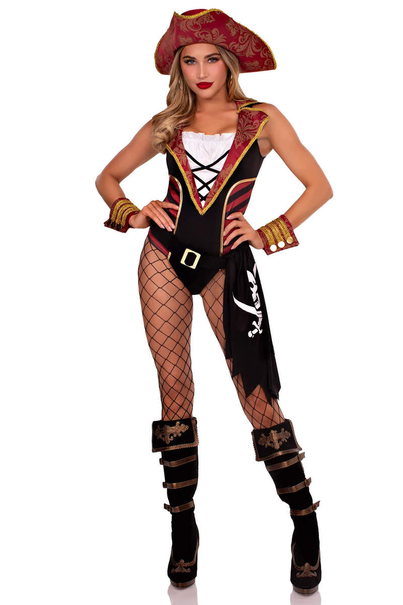 Sultry Swashbuckler Pirate Costume Red Black Front