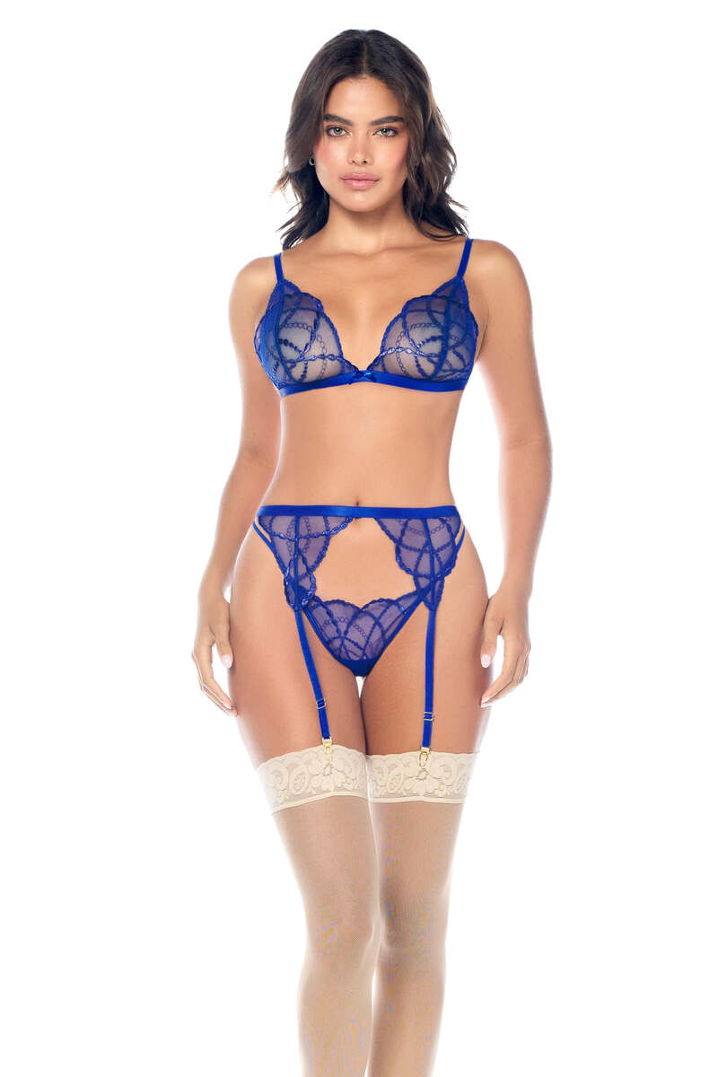 Chain Lace Three-Piece Set Sapphire Blue Front