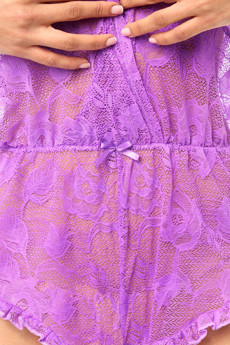 Ruffle & Romance Lace Romper Orchid Front Detail