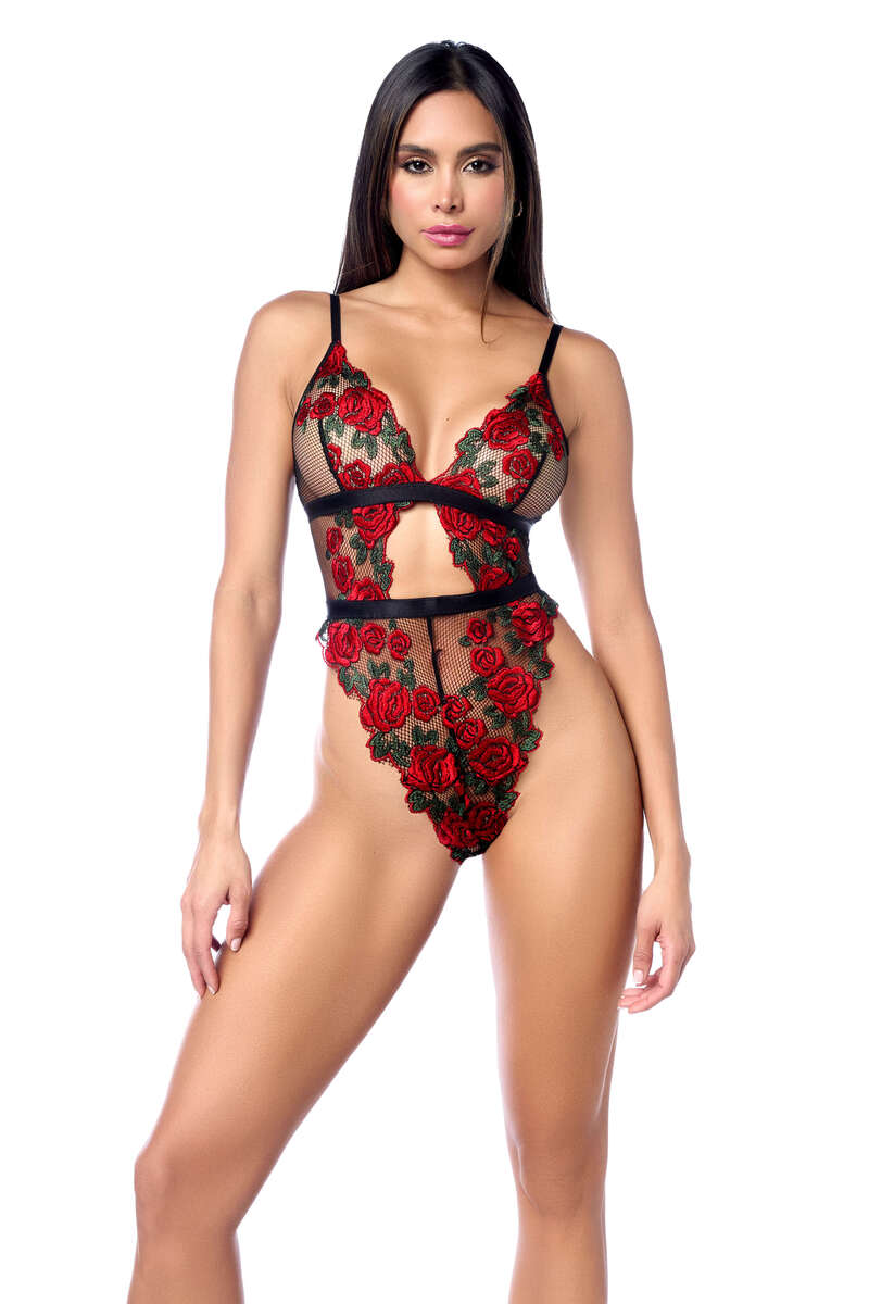Thorns & All Embroidered Teddy Black Red Front