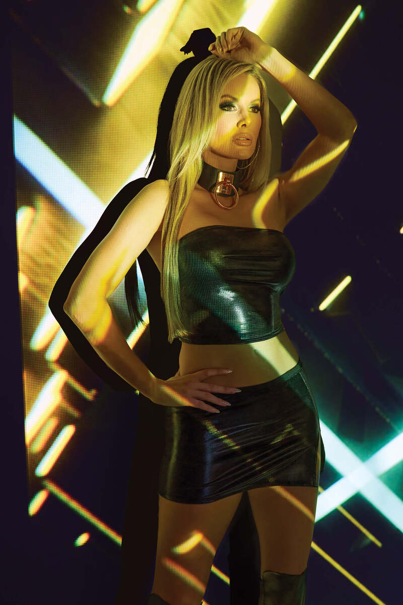 Darque Mini Skirt Black with Top Lifestyle