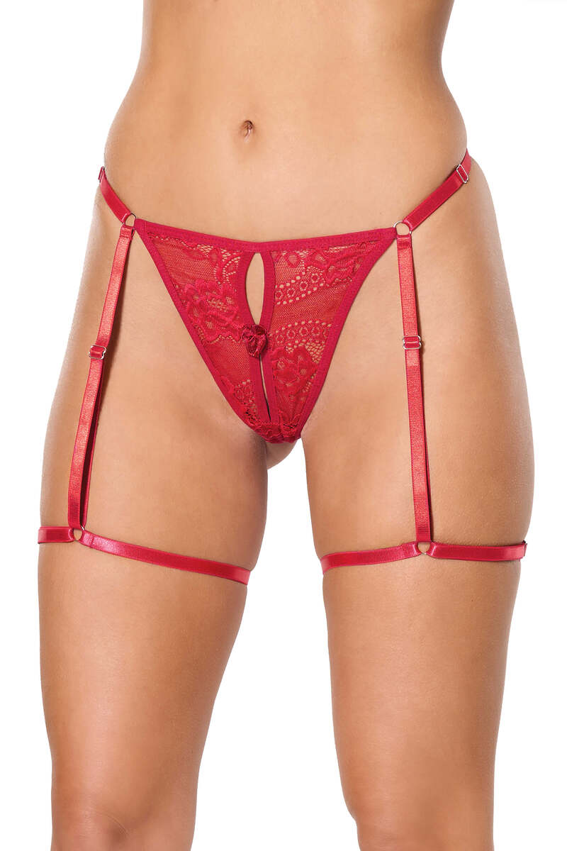 Lace Garter Thong Set Red Front