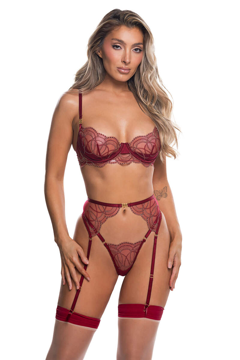 Beaded Belle Lingerie Set Wine/Gold Front