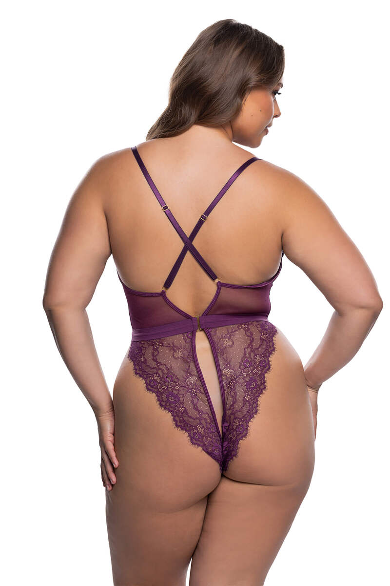 Plus Size Dark Whispers Lace Teddy Purple Back