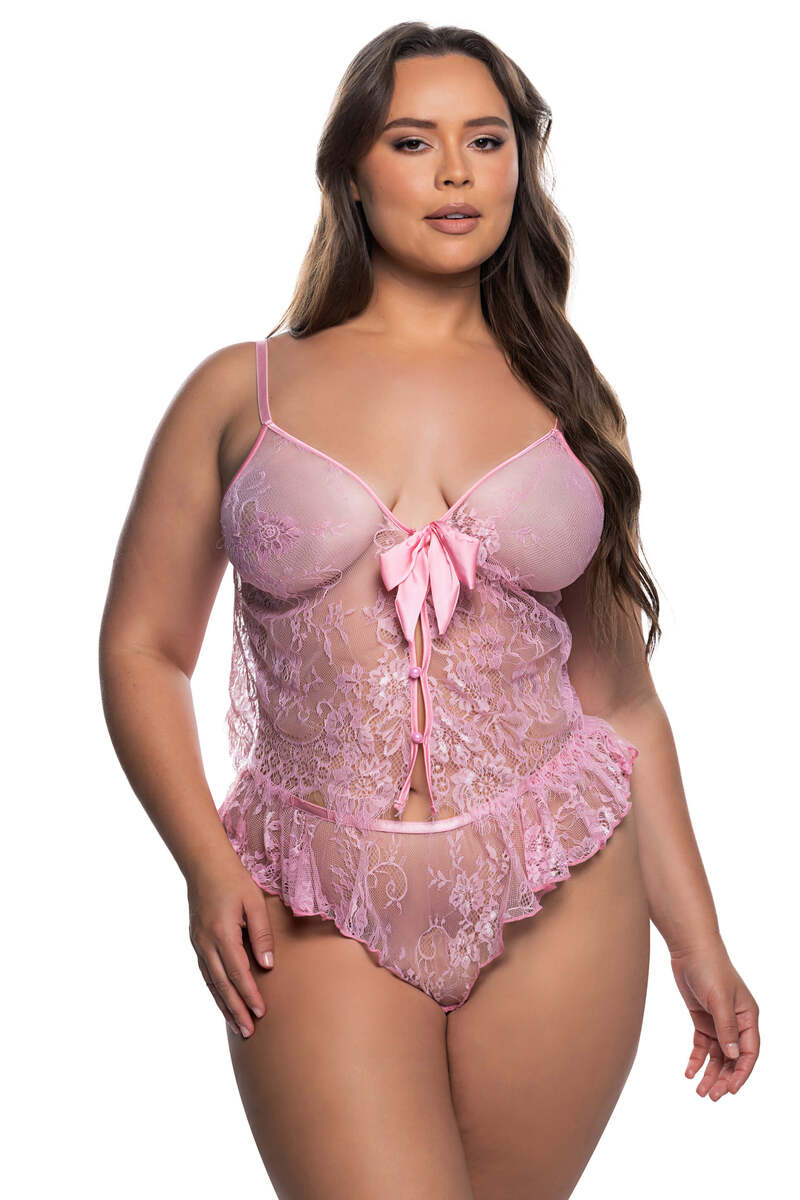 Plus Size Lace Essentials Cami Set Light Pink Front