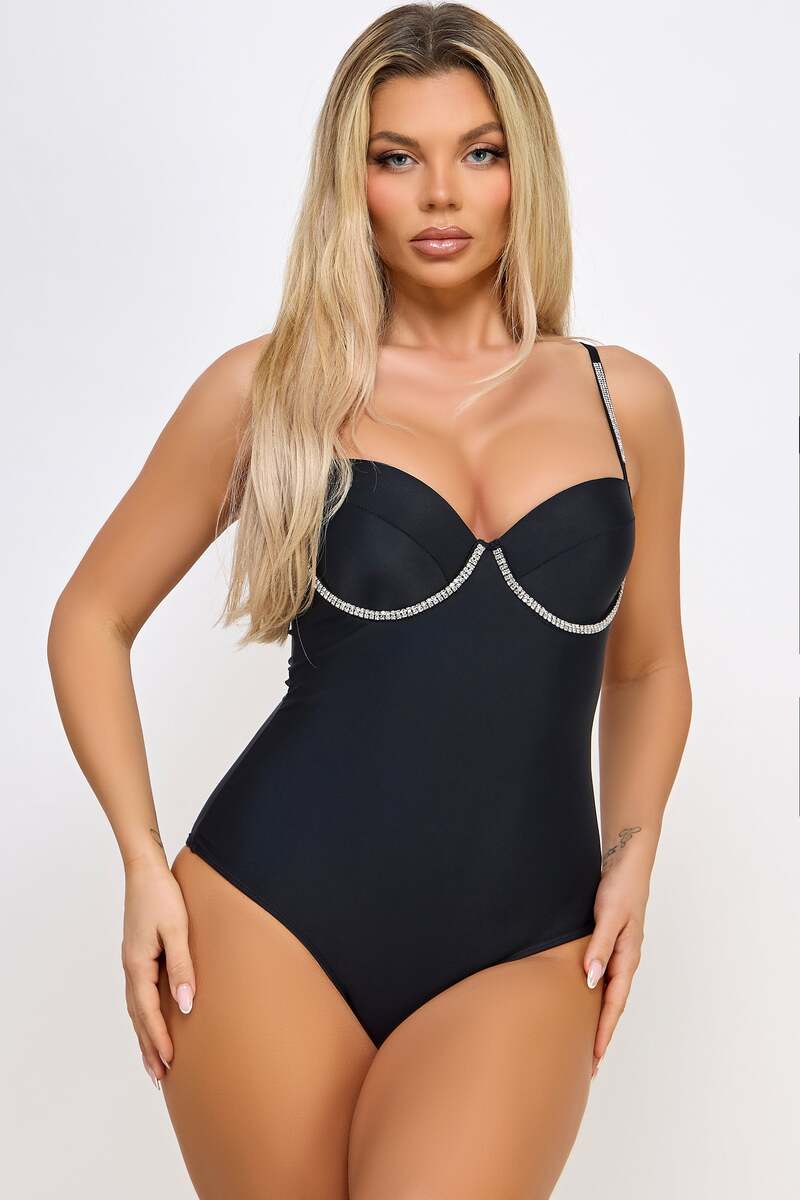 Marion Swimsuit Black Black Front Closeup