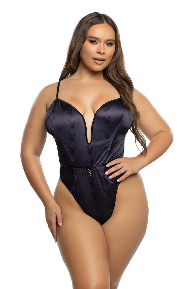 Plus Size Blackout Bunny Romper Black Front