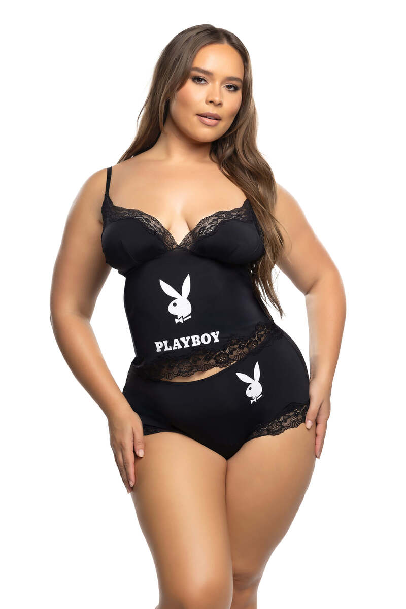 Plus Size Cheeky Bunny Lounge Cami Set Black Front