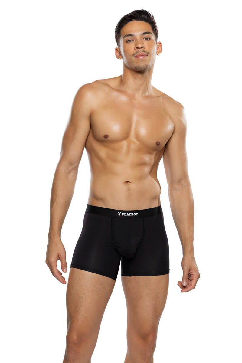 Mens Playboy Boxer Briefs Black Front