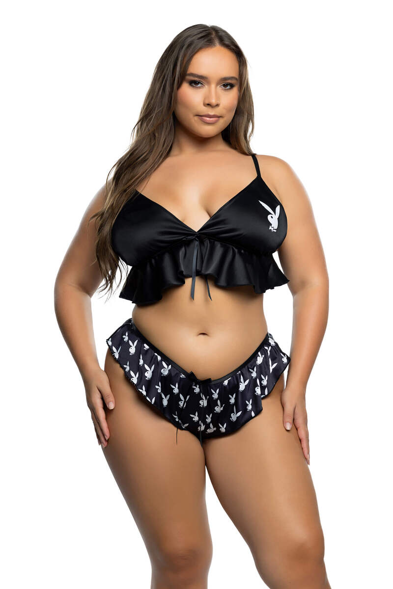 Plus Size Flutter Bunny Lounge Set Black Front