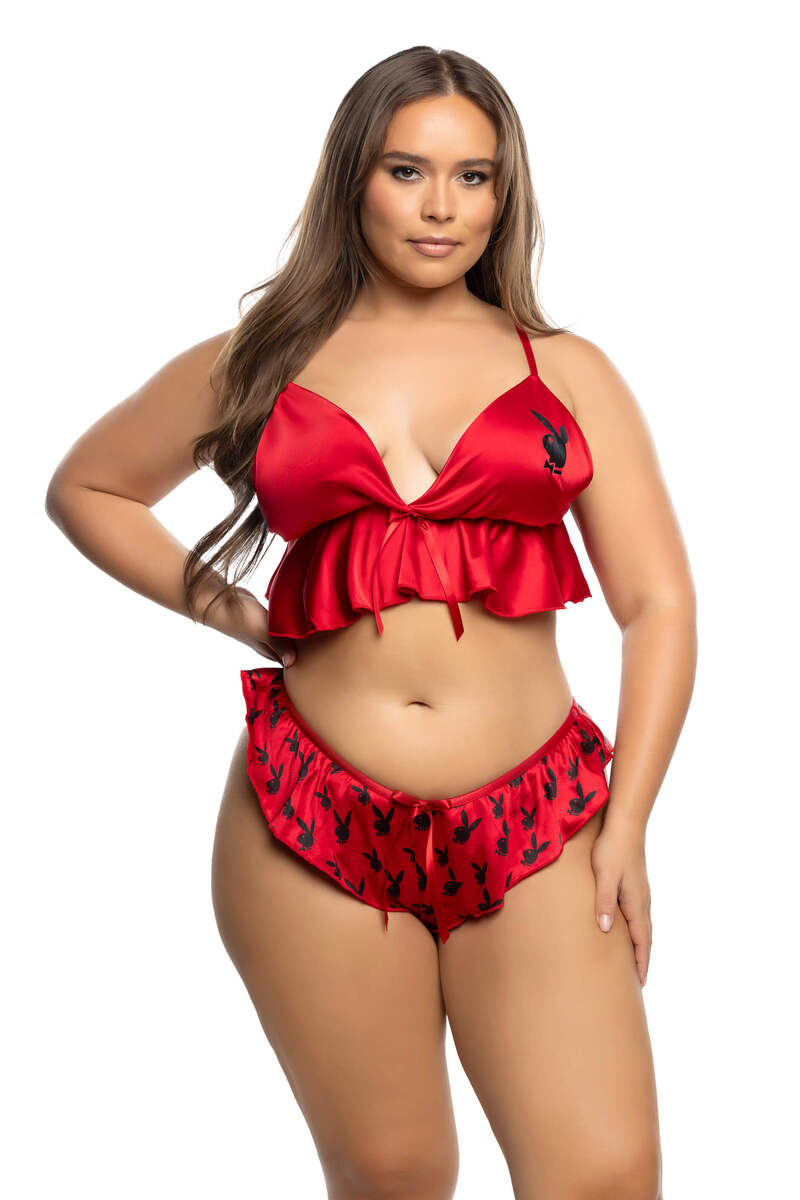 Plus Size Flutter Bunny Lounge Set Red Front