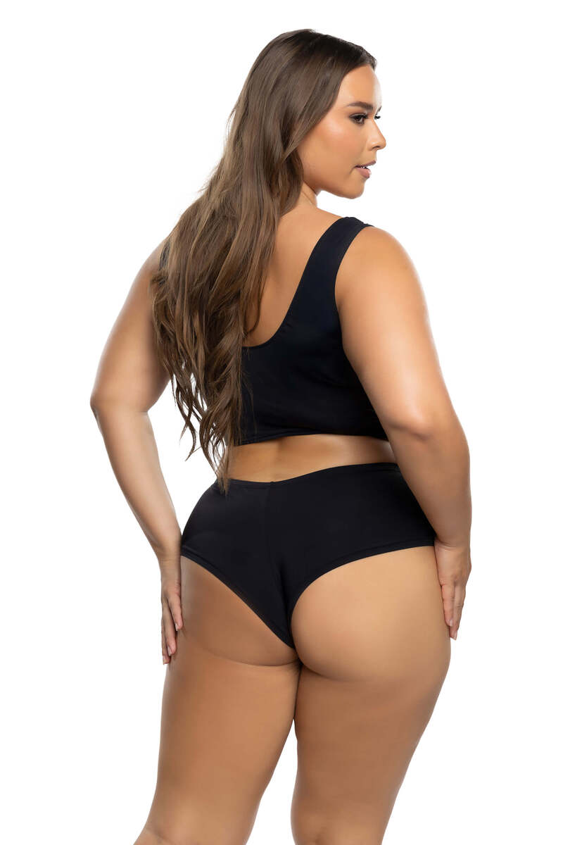 Plus Size Playboy Rhinestone Crop & Shorts Set Black Back