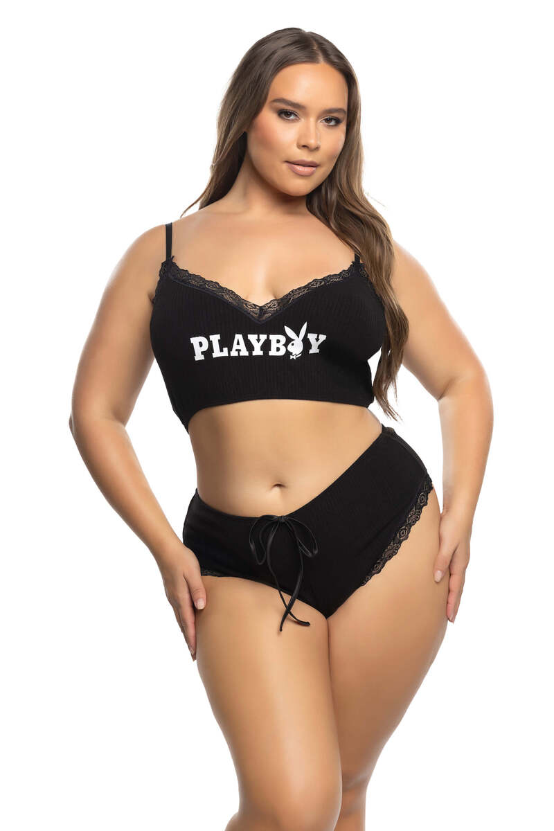 Plus Size Comfy Bunny Cropped Cami Set Black Front
